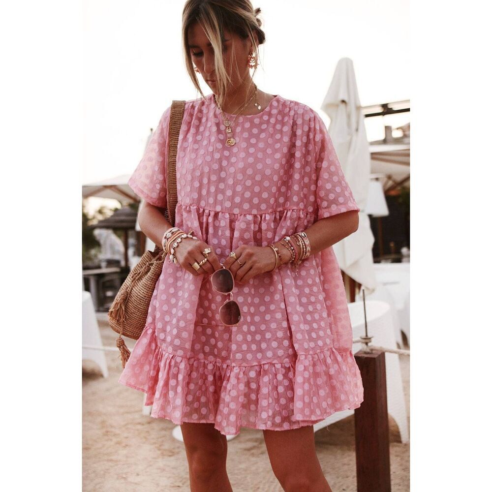 Sister Jane mini smock dress in pink spot jacquard S NWT